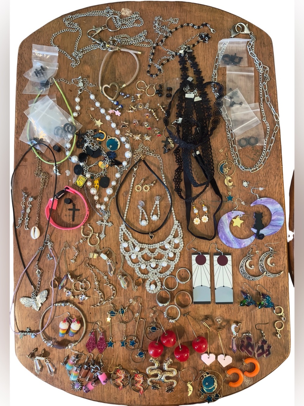 Jewelry Lot 134 Piece HUGE Necklace Earrings Bracelet Ring Celestial Anime Boho